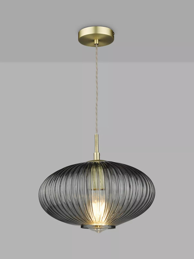 Där Edmond ribbed glass ceiling light smoke satin brass, UK version