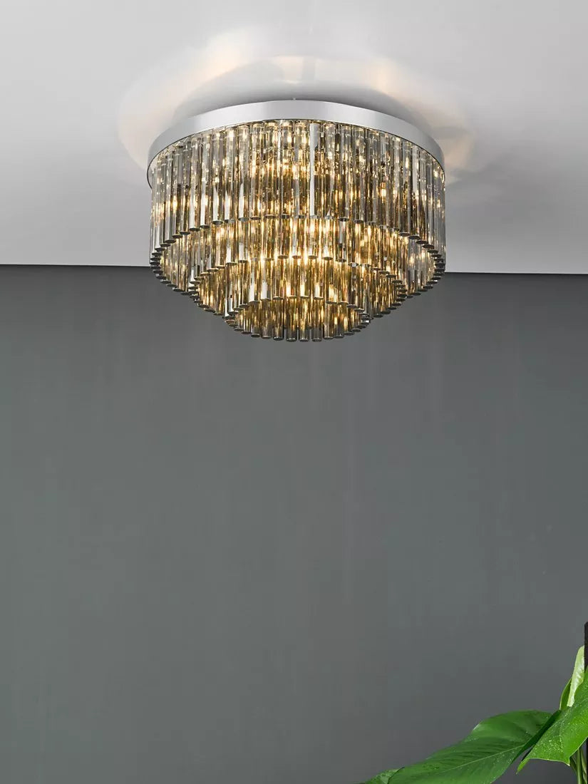Där Logan smoked crystal flush ceiling light - British product