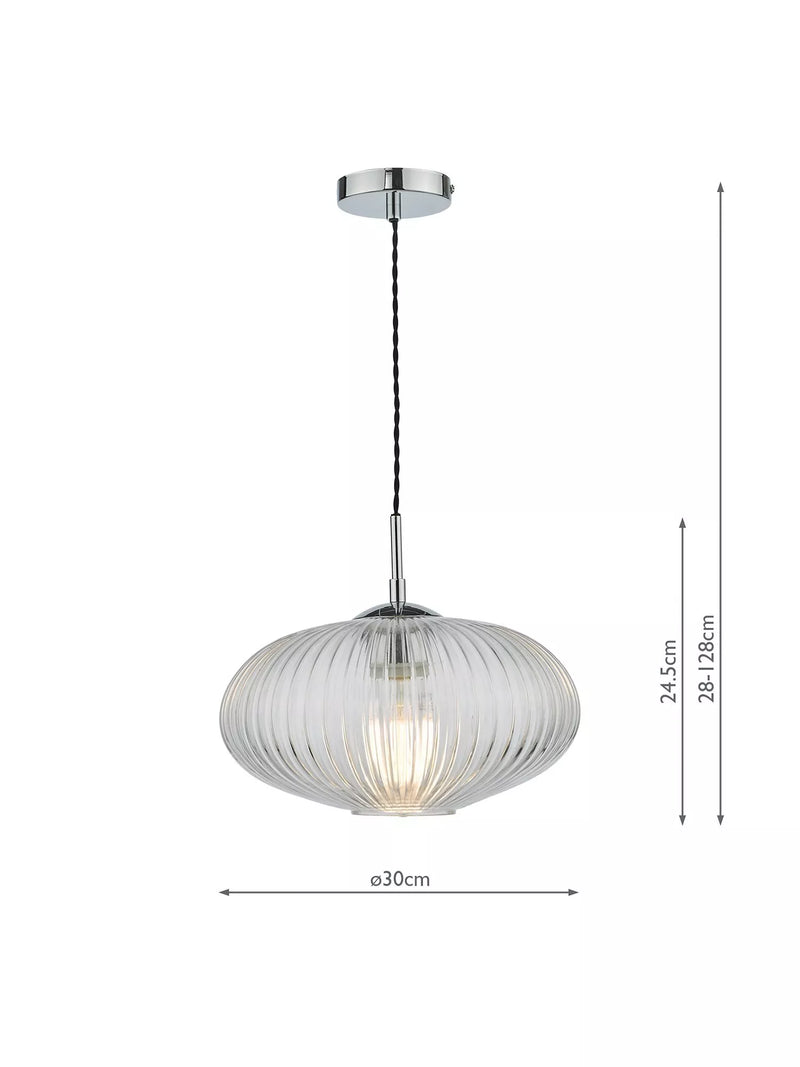Där ribbed glass ceiling light clear polished chrome, UK version