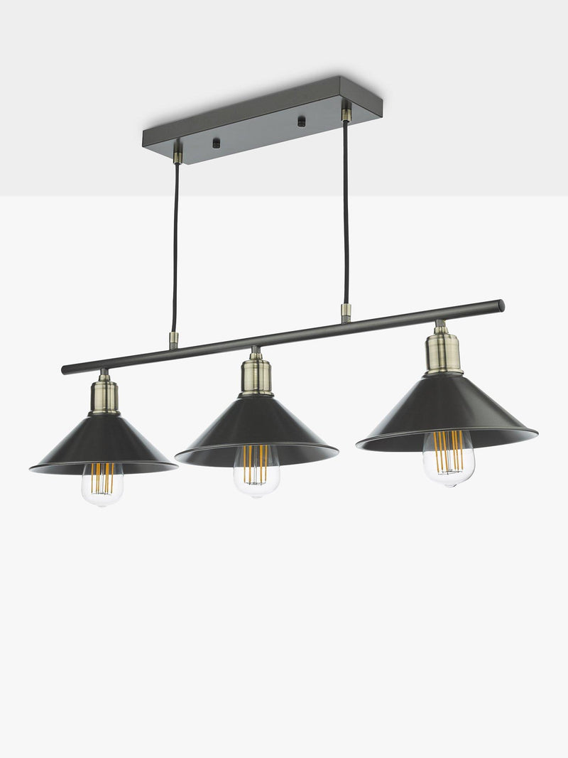 Där Jalen bar ceiling light graphite antique brass, imported from the UK