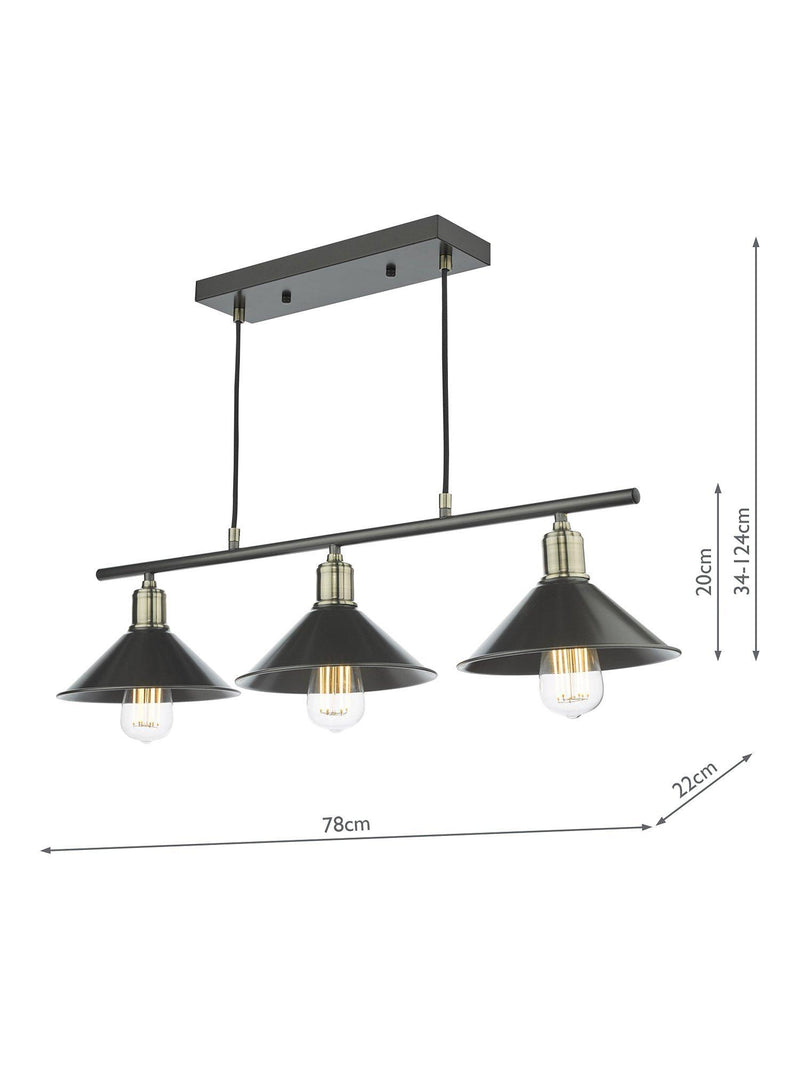Där Jalen bar ceiling light graphite antique brass, imported from the UK