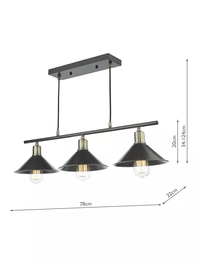 Där Jalen bar ceiling light graphite antique brass, imported from the UK