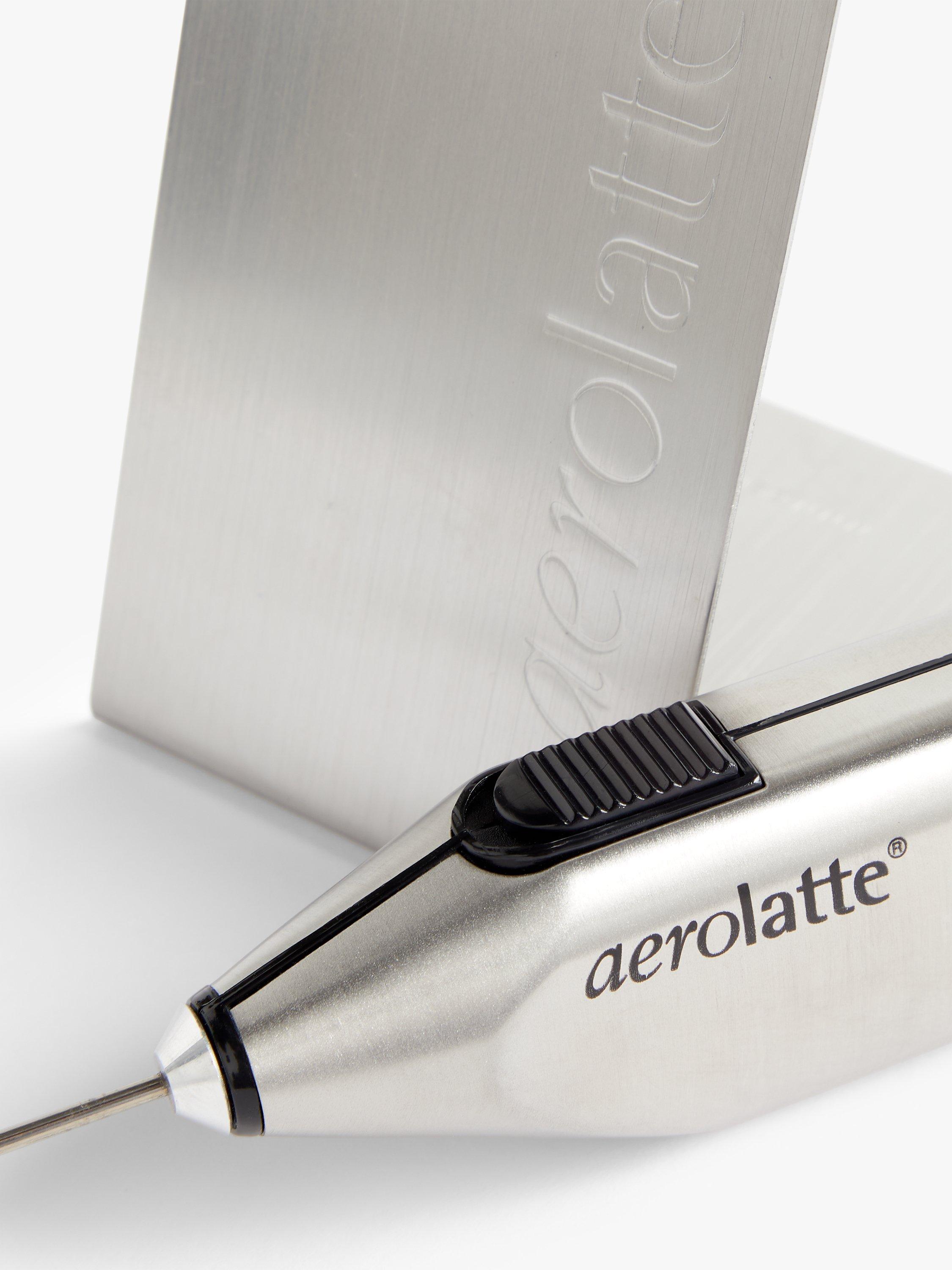 aerolatte handheld battery-operated stainless steel milk frother with kitchen stand - British product