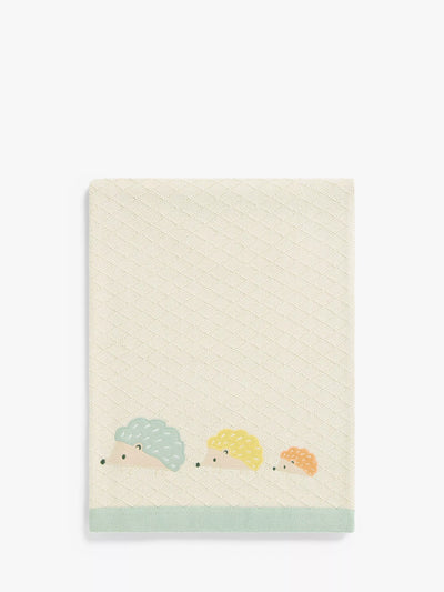 John Lewis Cotton Knitted Baby Blanket with Hedgehog Design, 100 x 75cm- Buy online at McGrocer