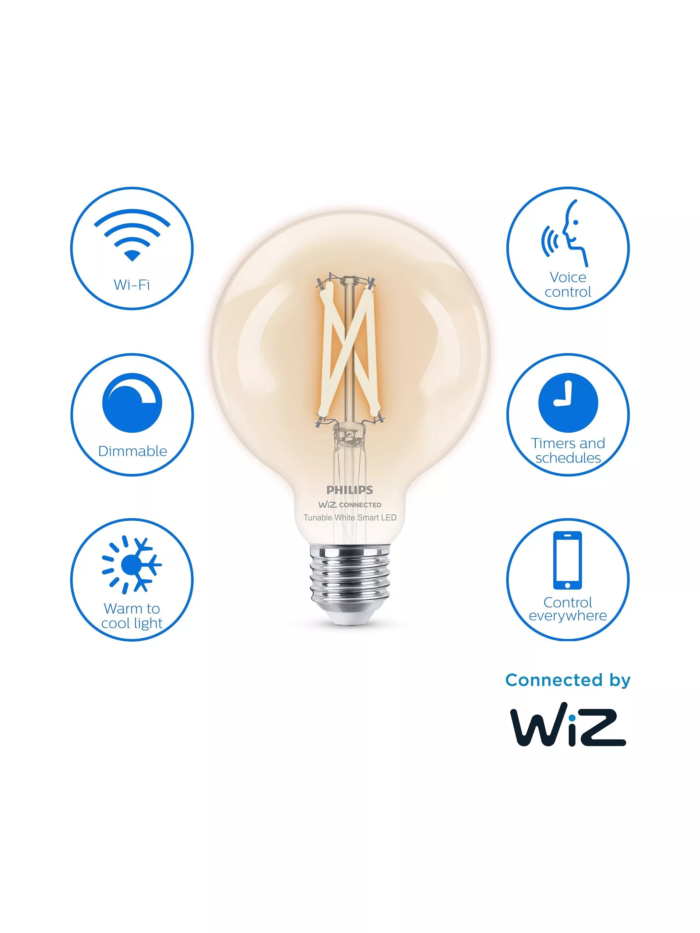 Philips G95 E27 smart LED tunable white bulb (British brand)