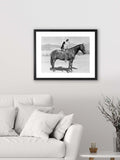 Brookpace Lascelles dog on horseback framed print and mount, 45 x 55.5cm, black and white - British product