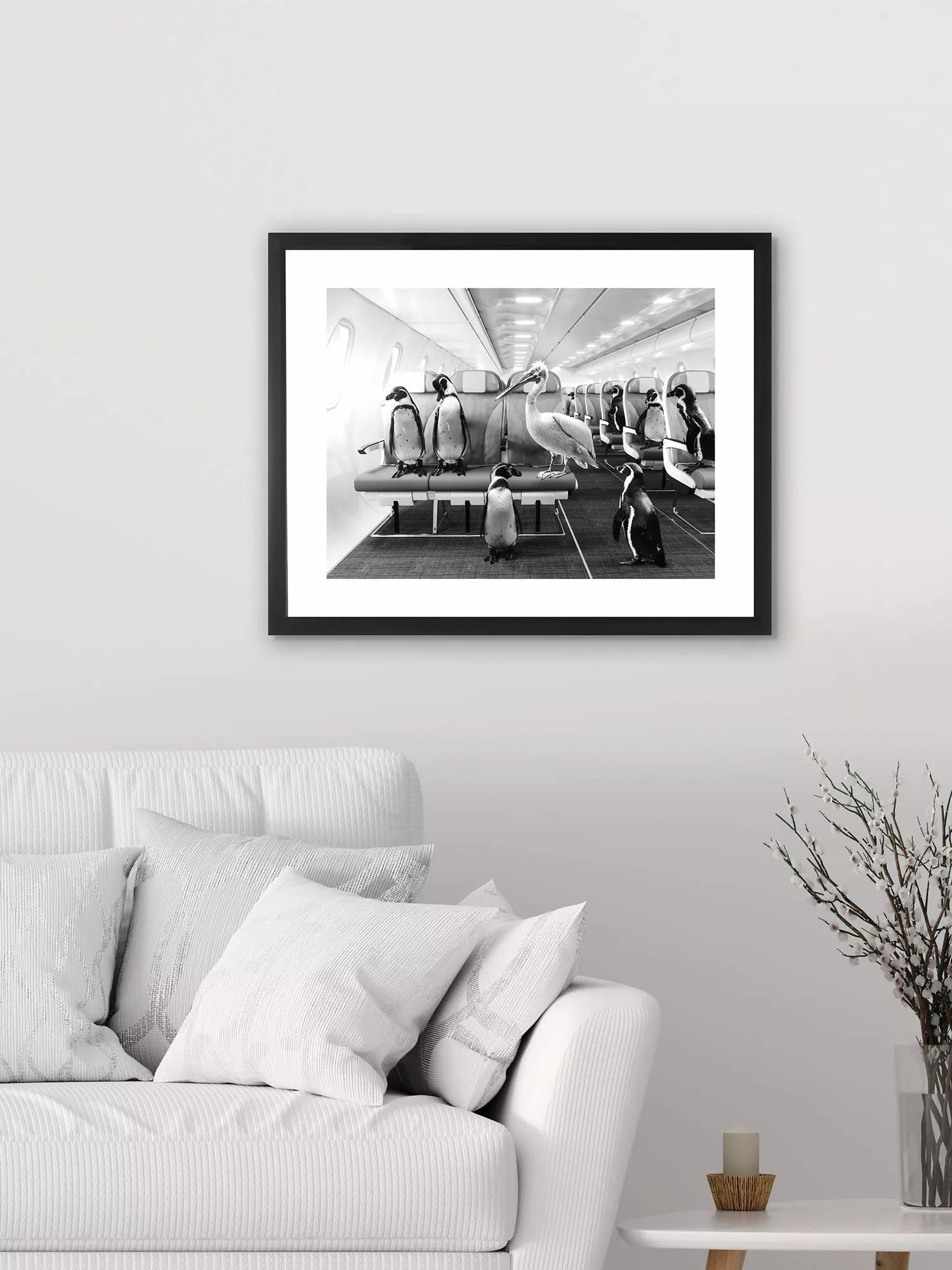 Brookpace Lascelles framed print penguins pelican airplane cabin 45.5x55.5cm, UK version