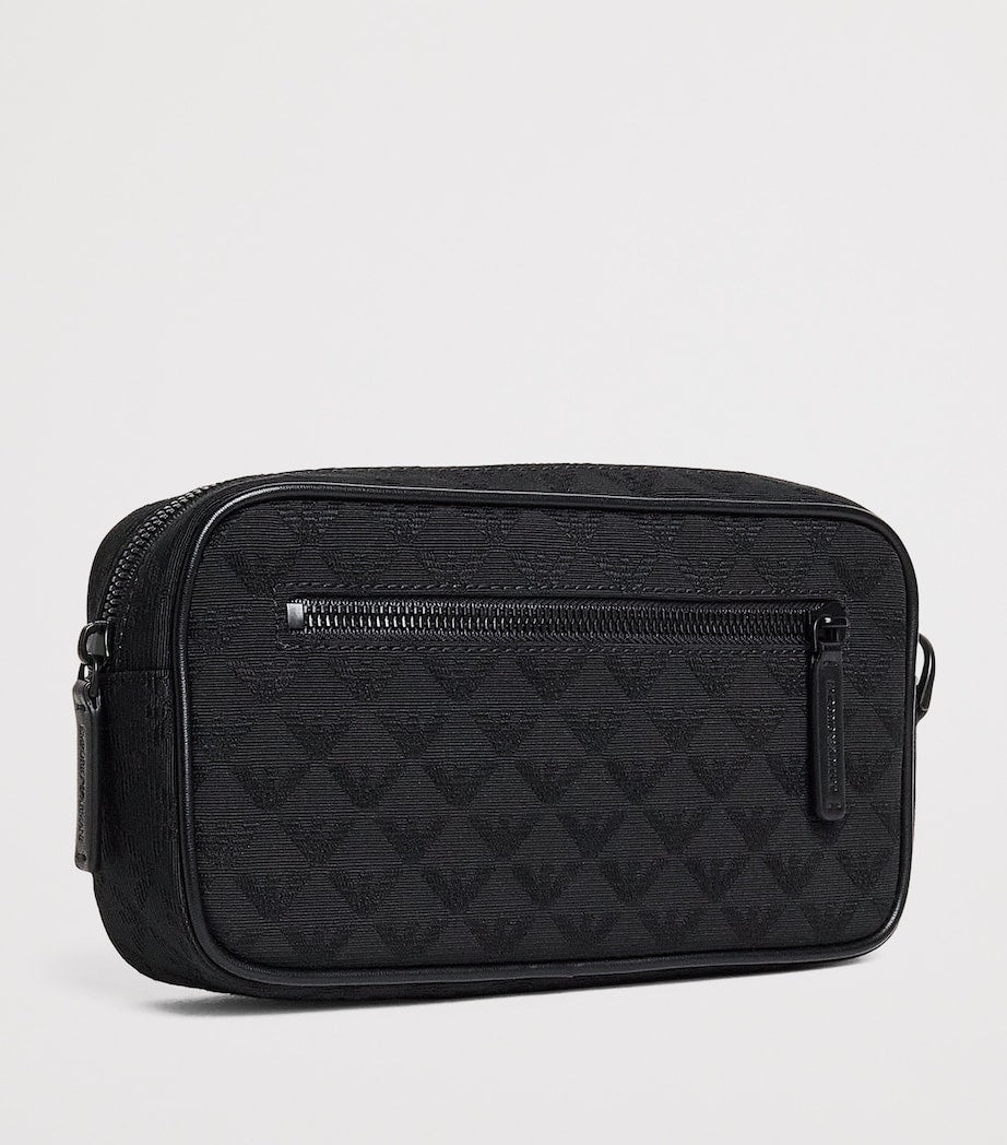 Emporio Armani jacquard logo wash bag with wrist strap, UK version