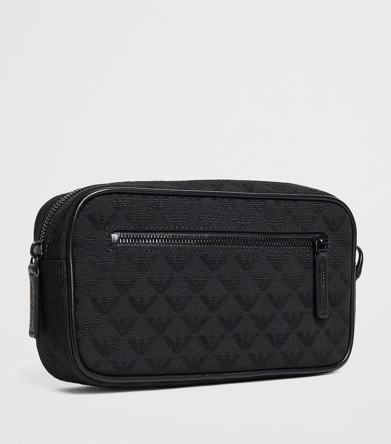 Emporio Armani jacquard logo wash bag with wrist strap, UK version