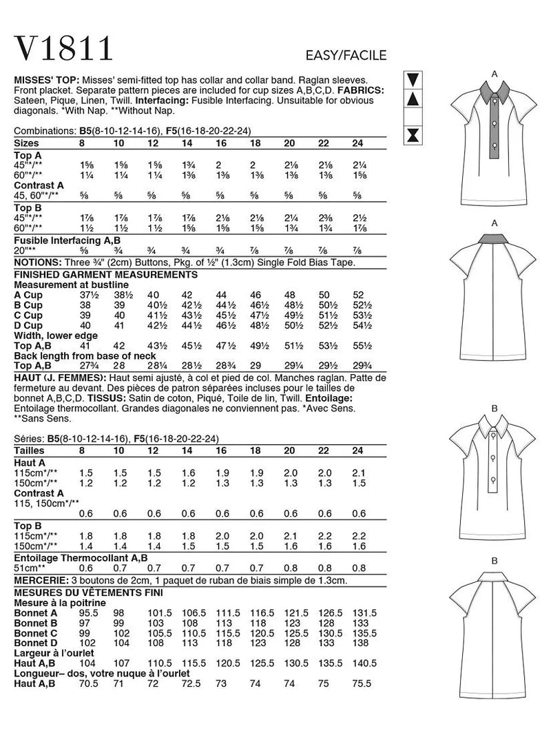 Vogue Misses vest sewing pattern V1811 - British product