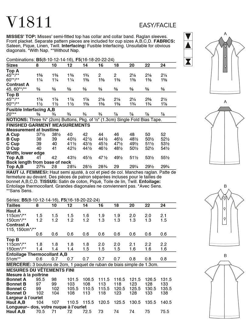 Vogue Misses vest sewing pattern V1811 - British product