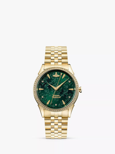 John Lewis Vivienne Westwood The Wallace Swarovski Crystal Bracelet Watch Gold Green Women's Luxury Watch- Buy online at McGrocer