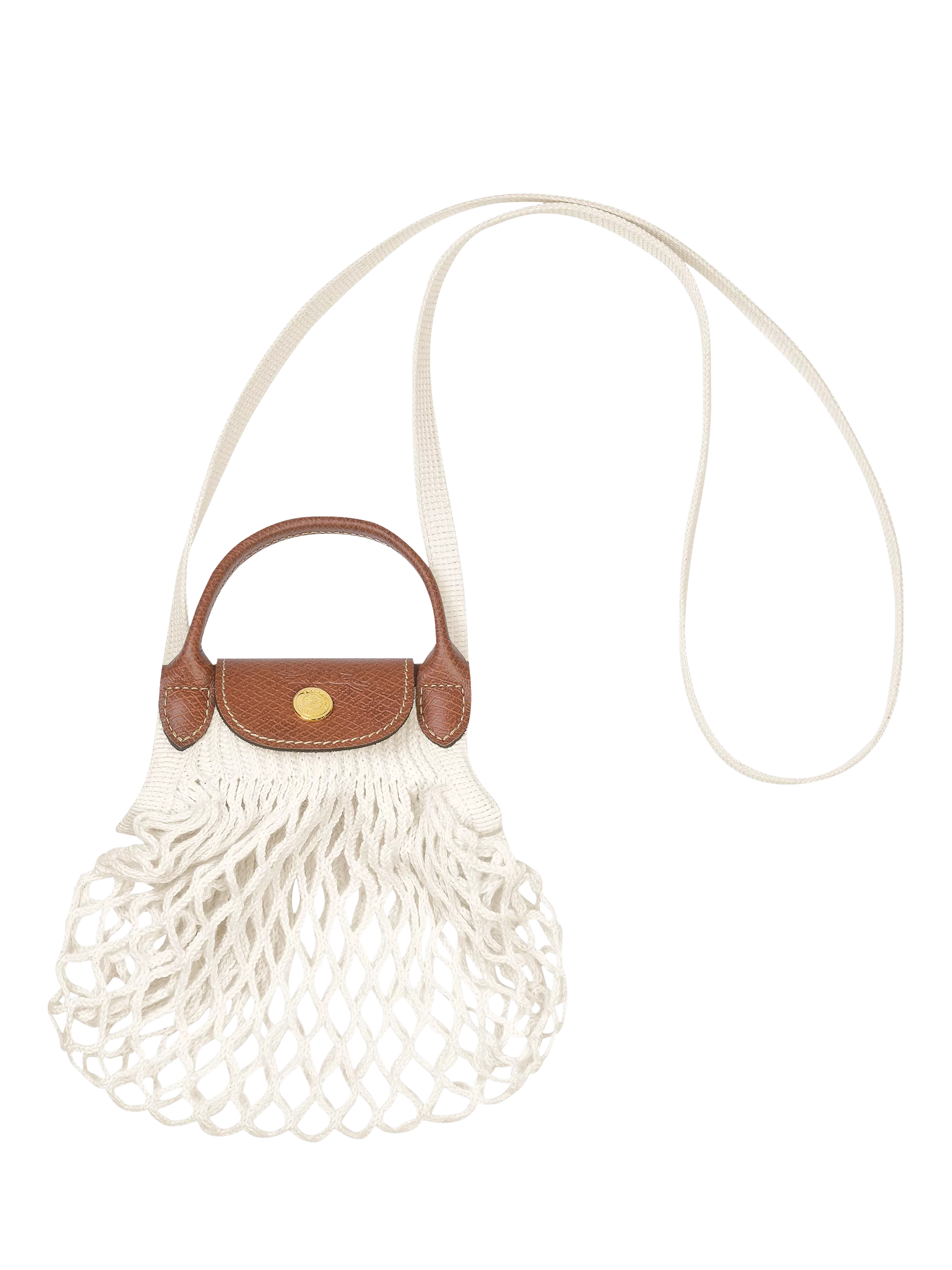 Longchamp Le Pliage Filet Mini Top Handle Mesh Bag, Ecru