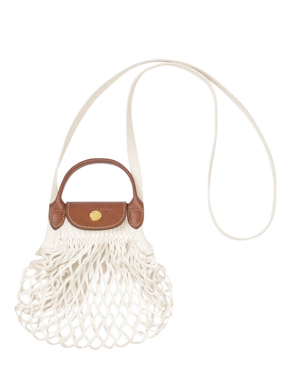 Longchamp Le Pliage Filet Mini Top Handle Mesh Bag, Ecru