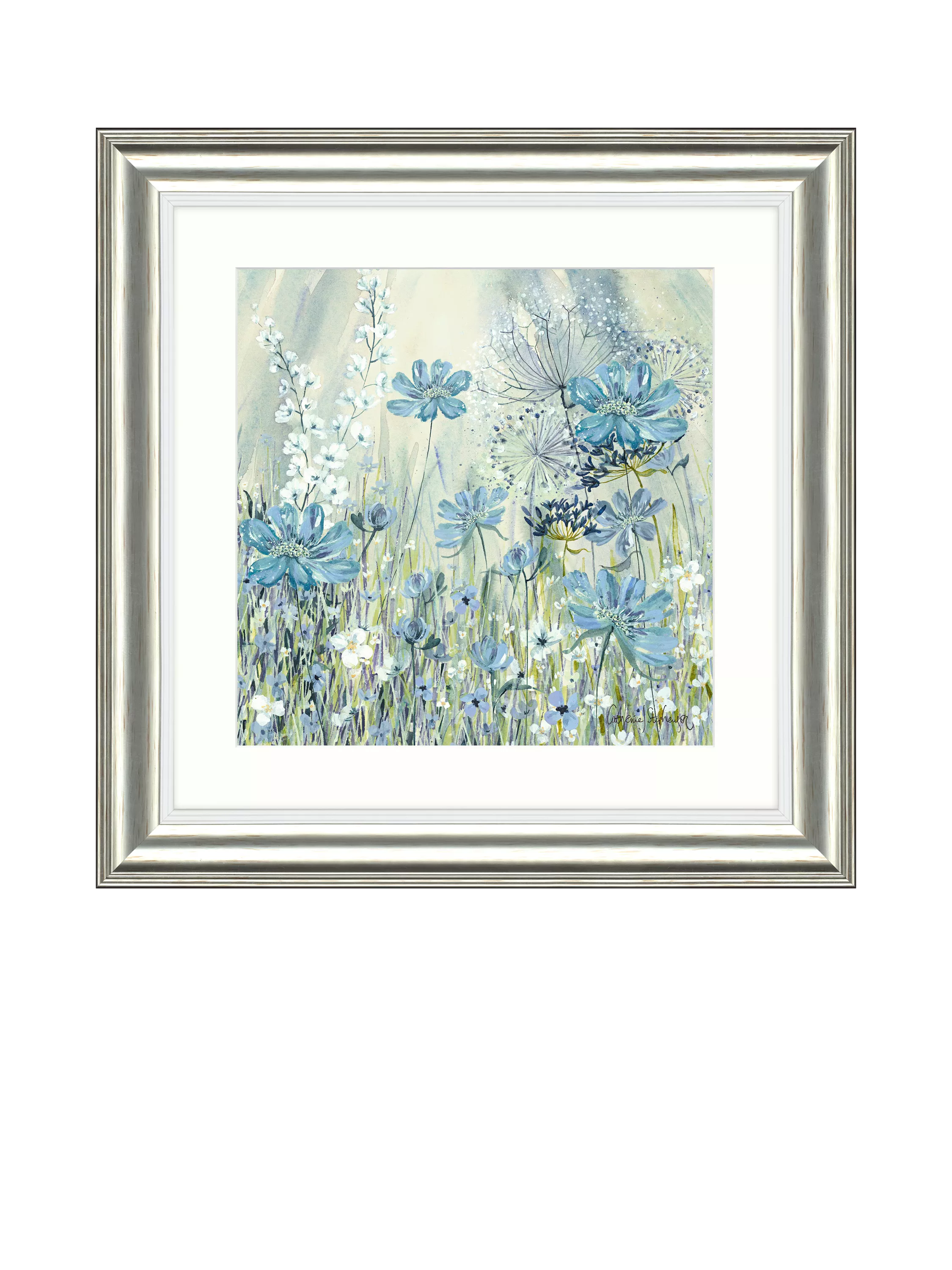 John Lewis framed print Powder Blue Flowers 60.5cm (British brand)