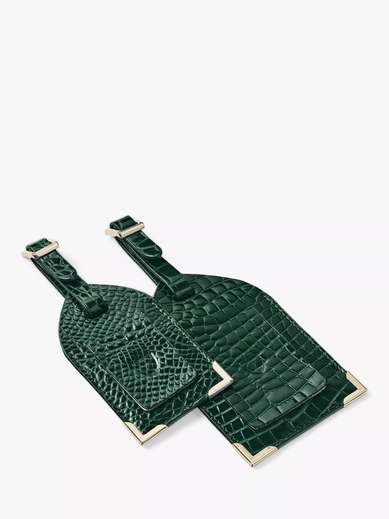Aspinal of London Croc Leather Luggage Tag Set of 2