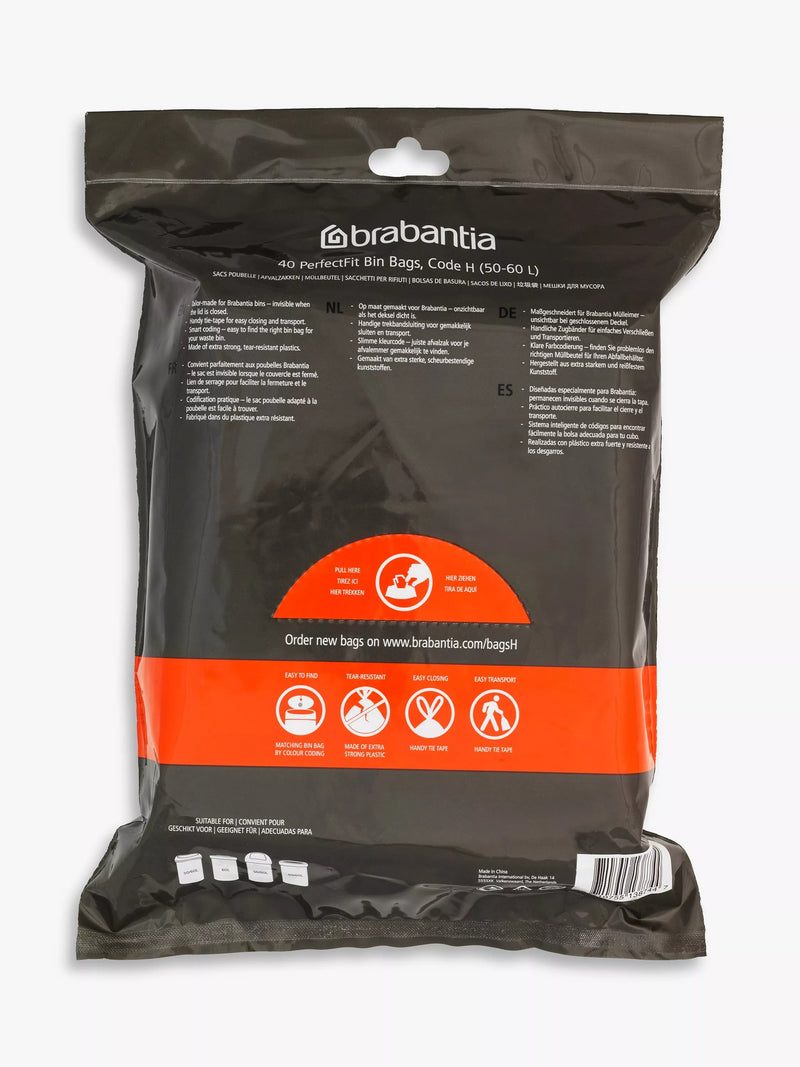 Brabantia bin liners Size H (50-60L) Pack of 40 - British product