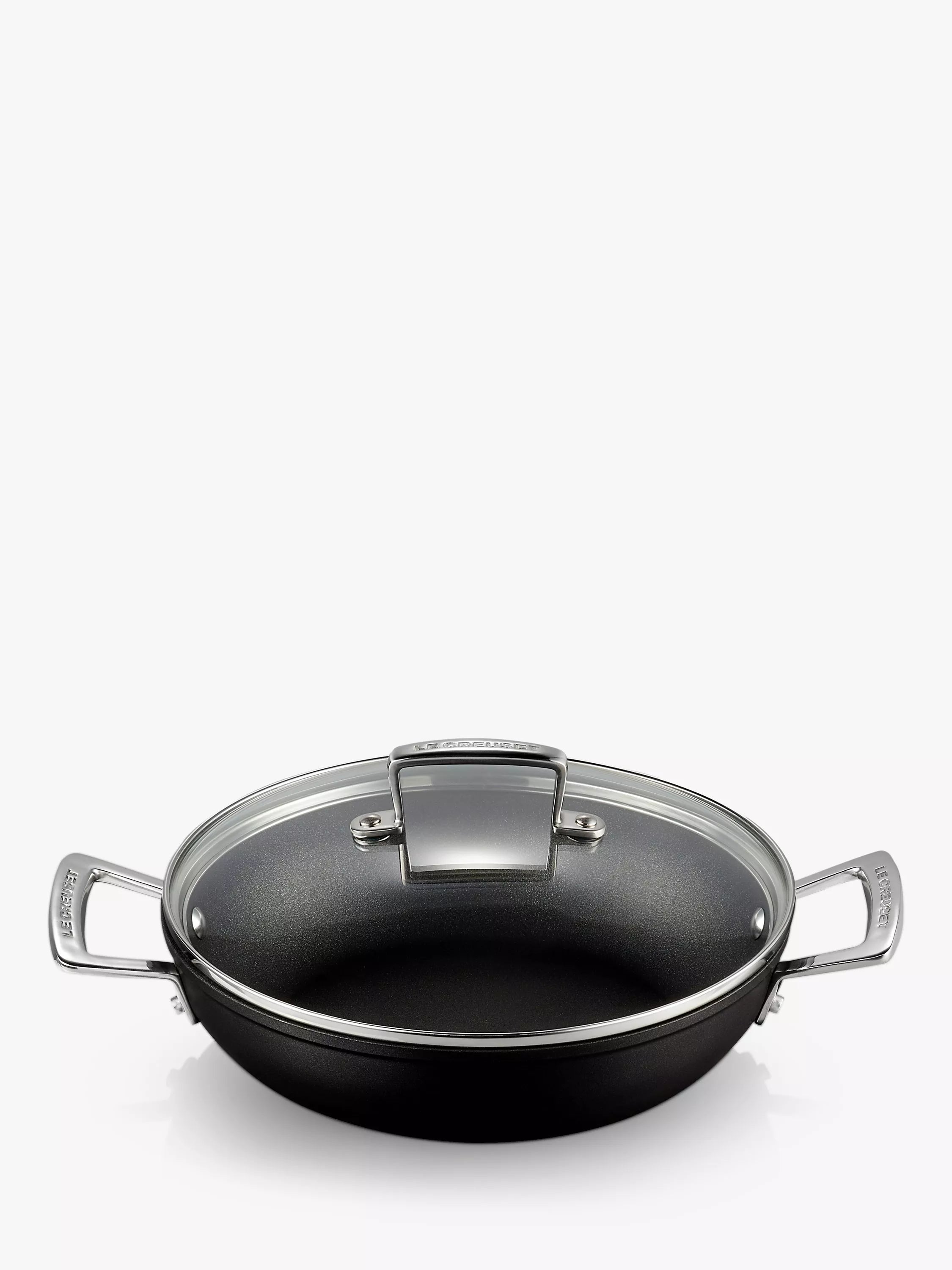 Le Creuset shallow casserole with toughened non-stick coating and glass lid, 24cm, UK version
