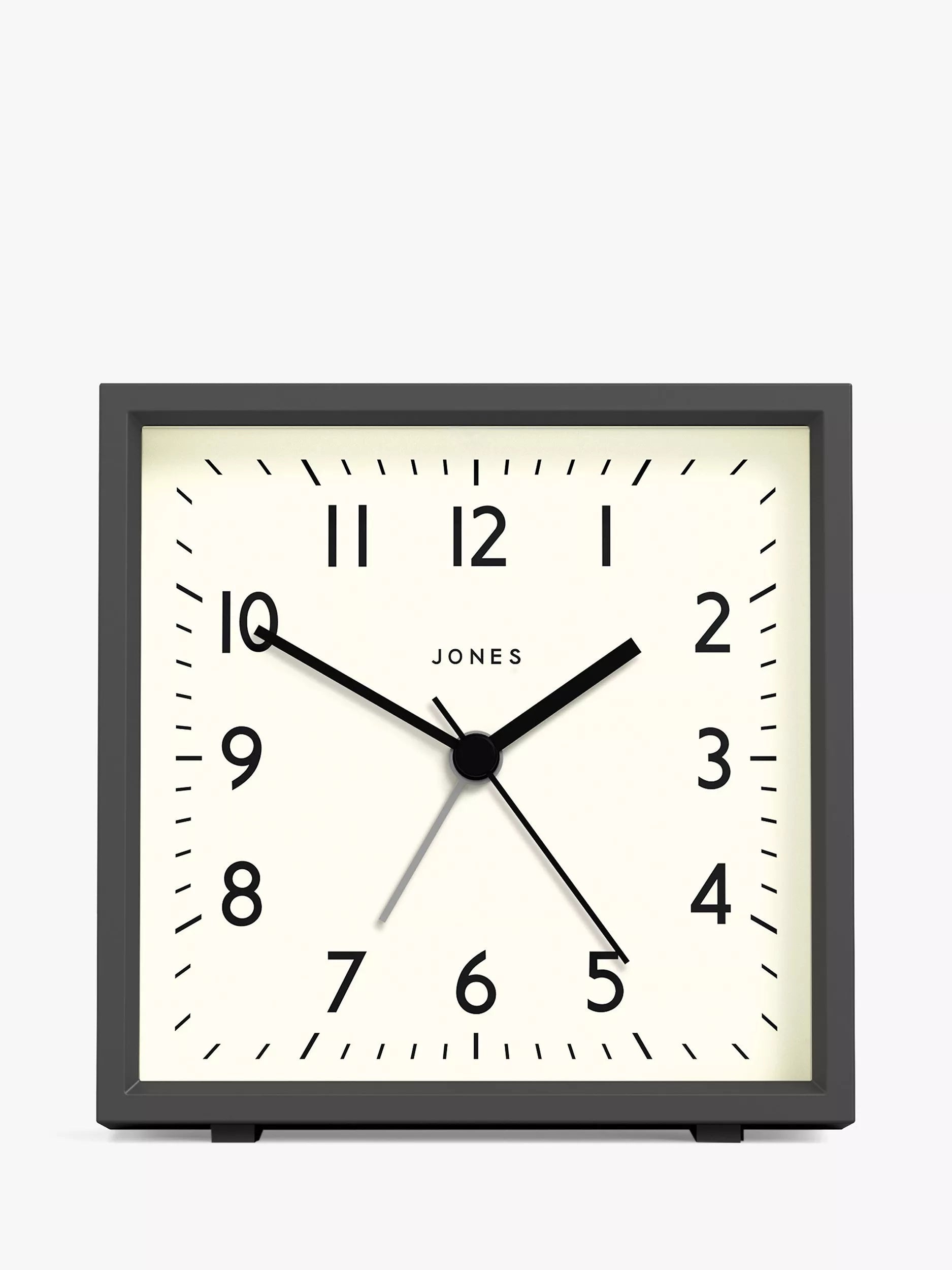 Jones Clocks Disc Square Analogue Alarm Clock, UK version