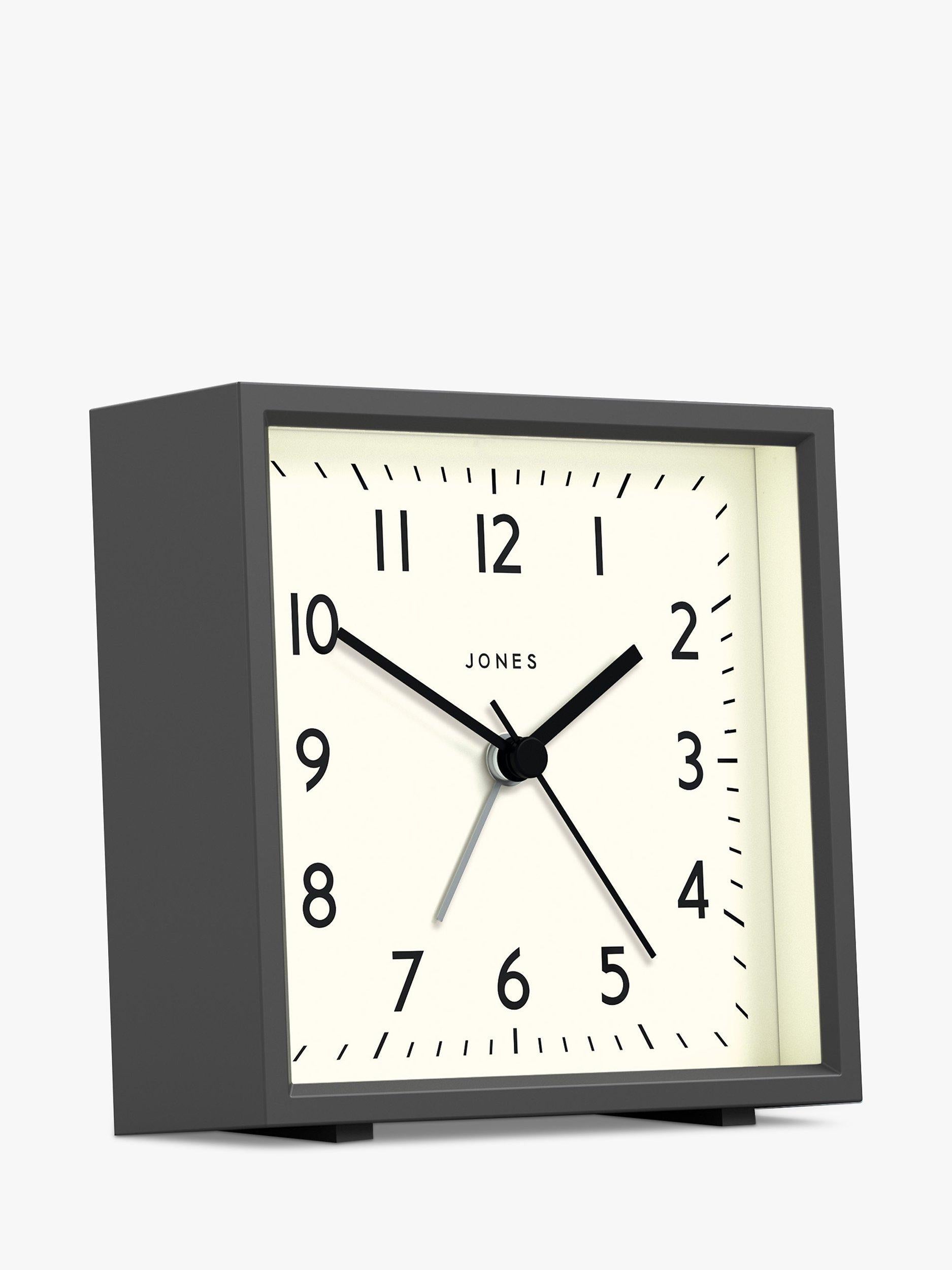Jones Clocks Disc Square Analogue Alarm Clock, UK version