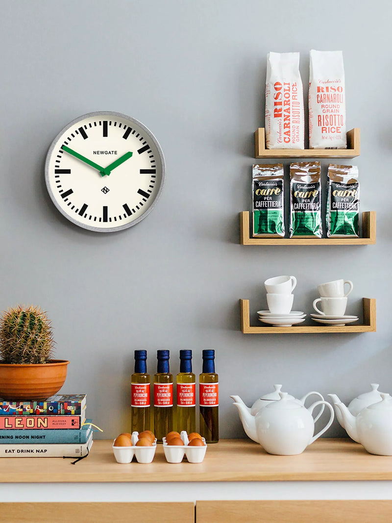 Newgate Luggage analogue wall clock 30cm in grey and green (British brand)