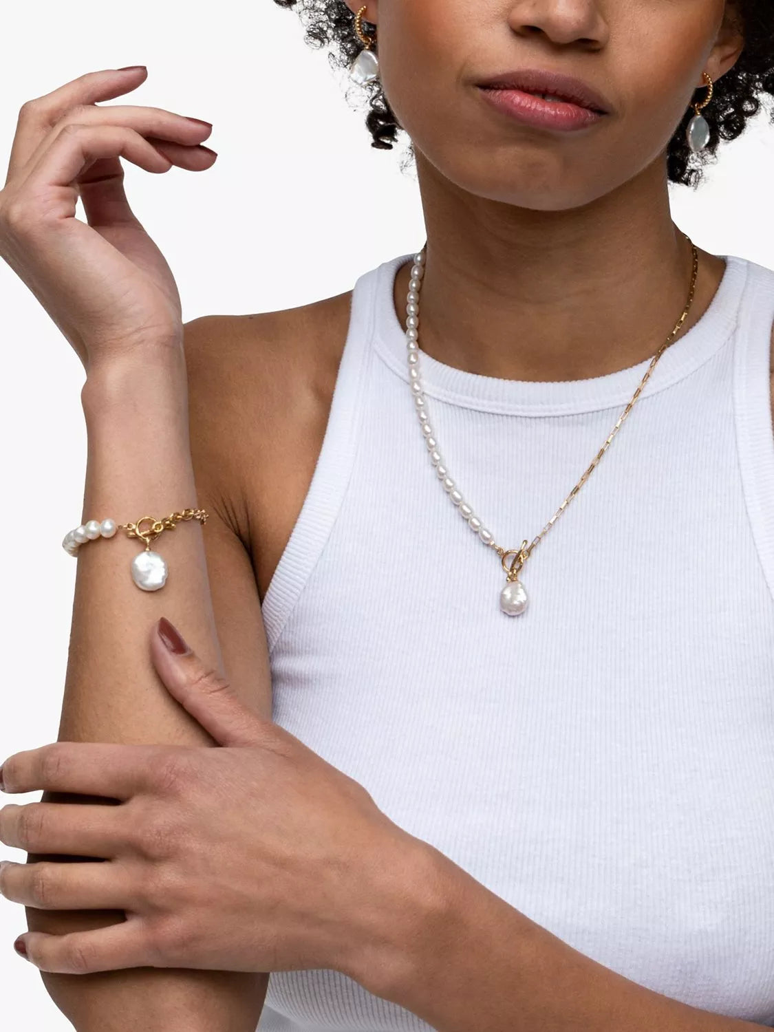 Dower & Hall keshi pearl necklace gold white (British brand)