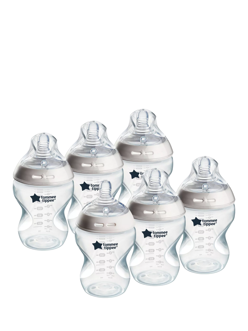 Tommee Tippee anti-colic baby bottle with slow flow teats, pack of 6, 260ml (British brand)