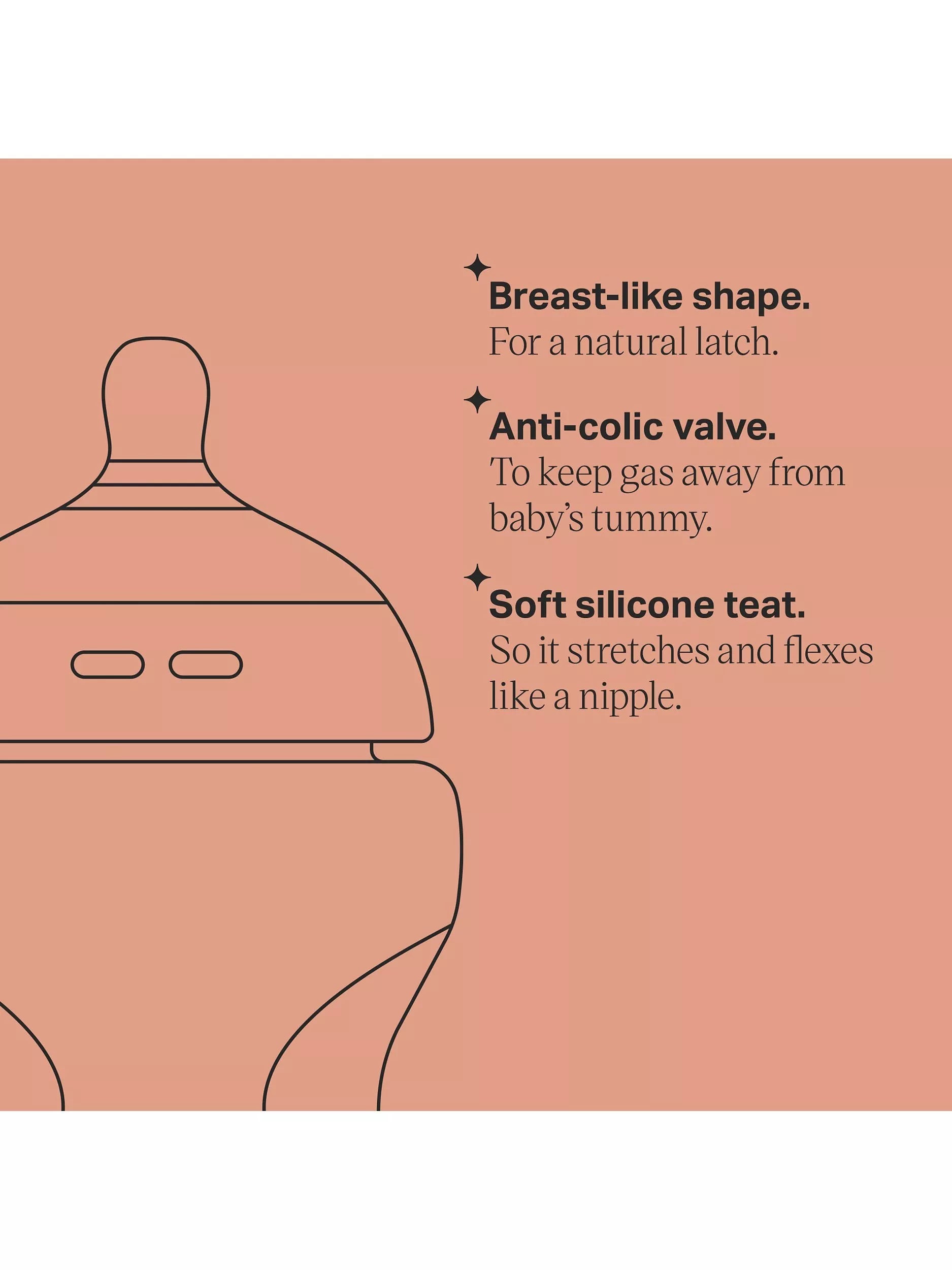 Tommee Tippee anti-colic baby bottle with slow flow teats, pack of 6, 260ml (British brand)