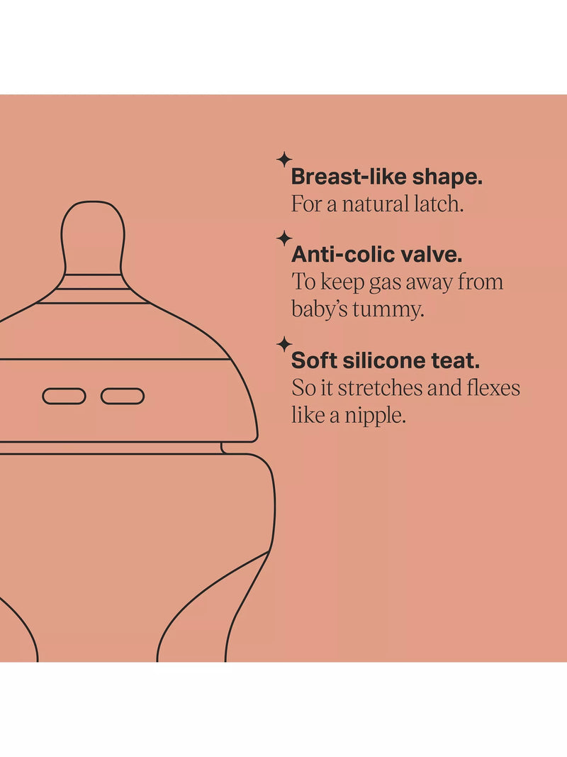 Tommee Tippee anti-colic baby bottle with slow flow teats, pack of 6, 260ml (British brand)