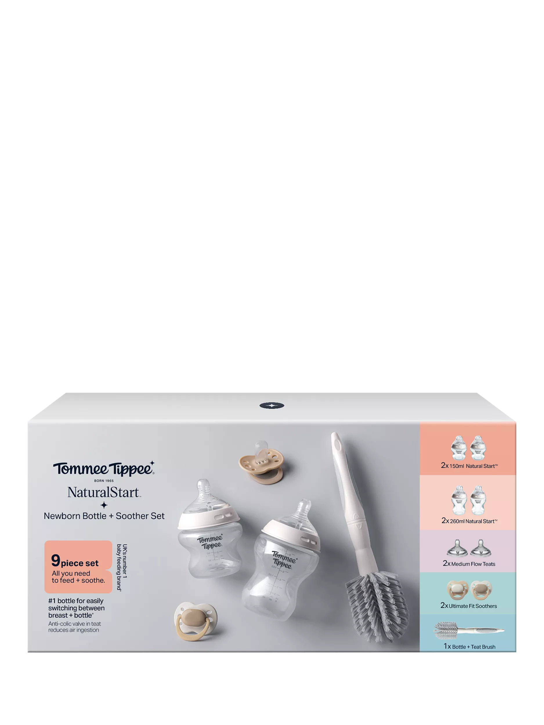 Tommee Tippee Natural Start baby bottle kit Muted with 150ml and 260ml bottles (British brand)