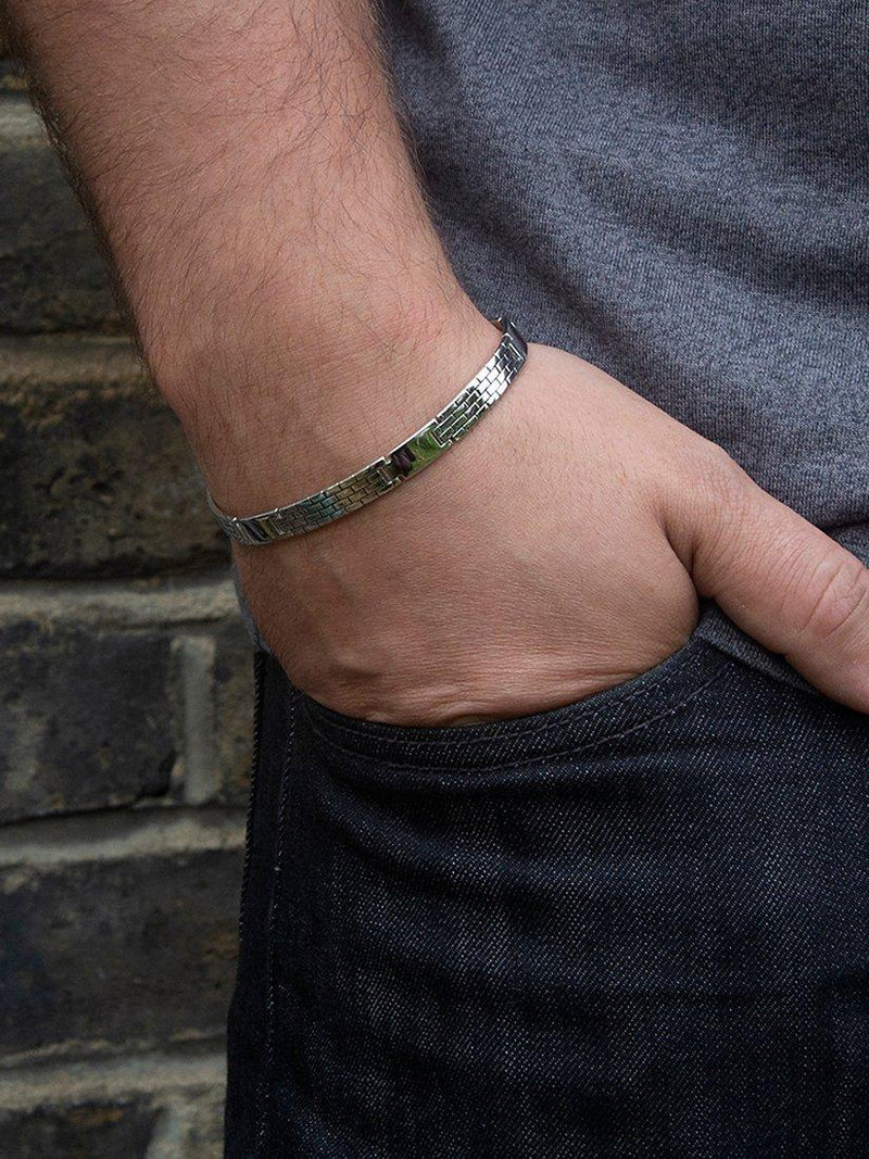 Hoxton London men's brick pattern bar link bracelet silver - British product