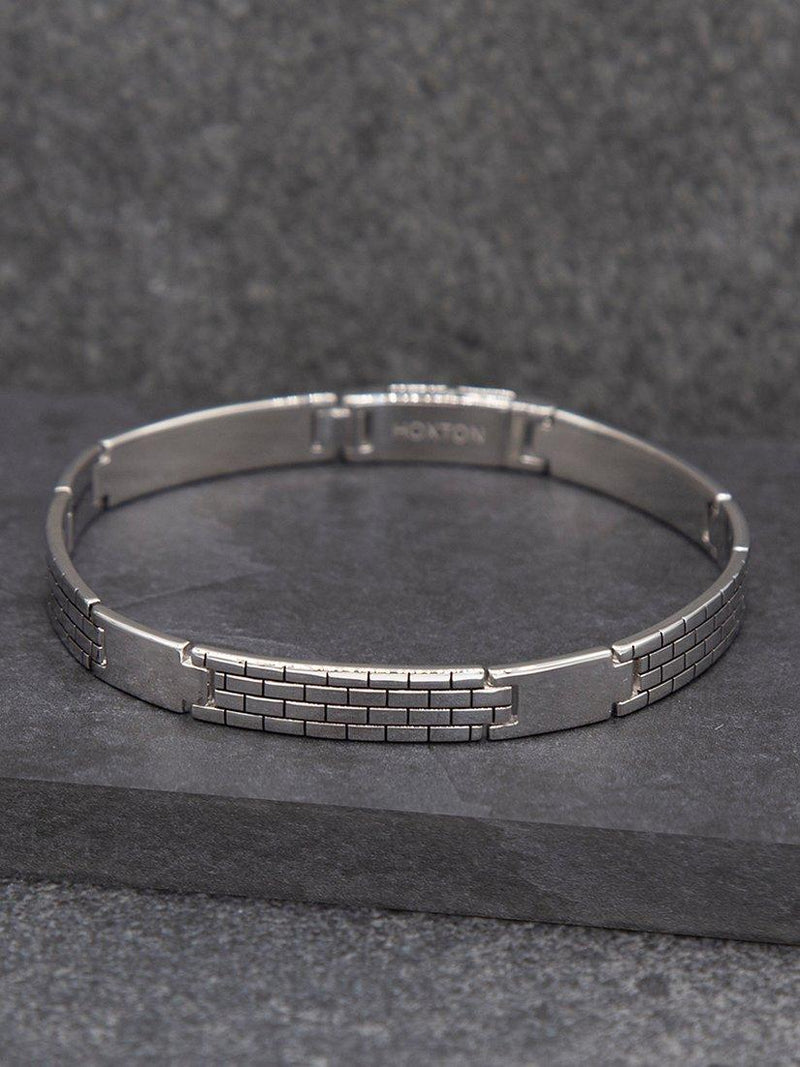Hoxton London men's brick pattern bar link bracelet silver - British product