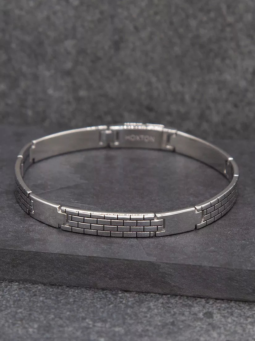 Hoxton London men's brick pattern bar link bracelet silver - British product