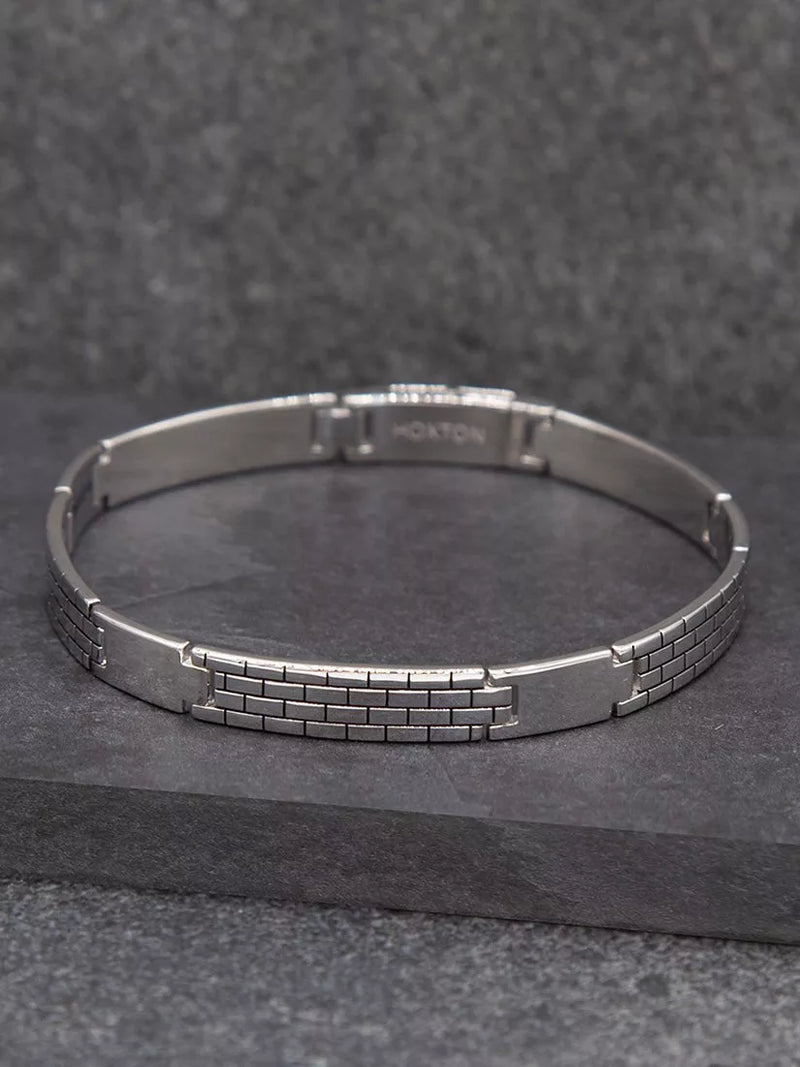 Hoxton London men's brick pattern bar link bracelet silver - British product