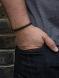 Hoxton London men's braided leather hook bracelet black silver - British product