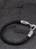 Hoxton London men's braided leather hook bracelet black silver - British product
