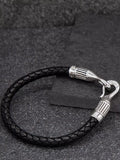 Hoxton London men's braided leather hook bracelet black silver - British product