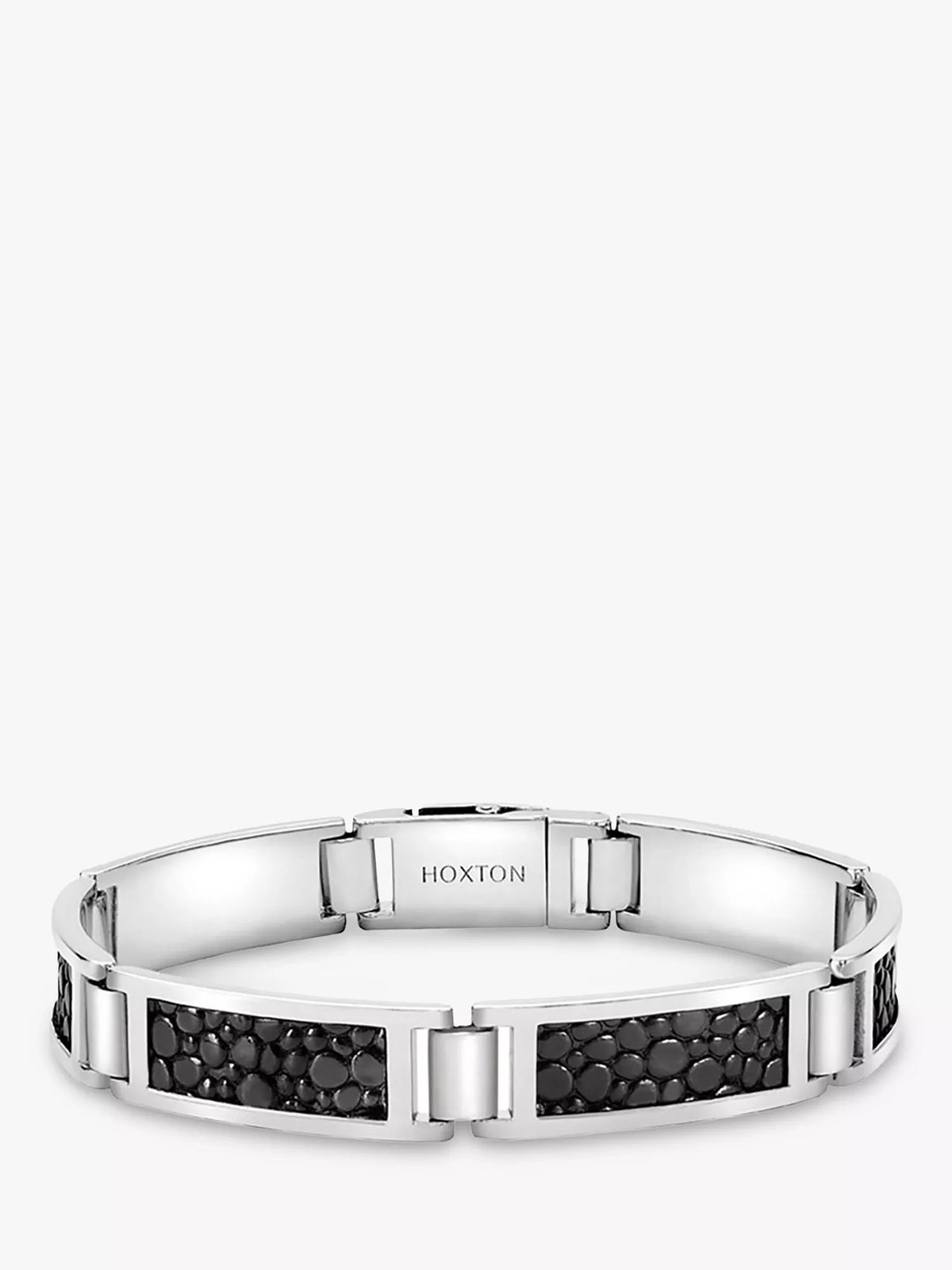 Hoxton London men's leather link bracelet silver black, UK version