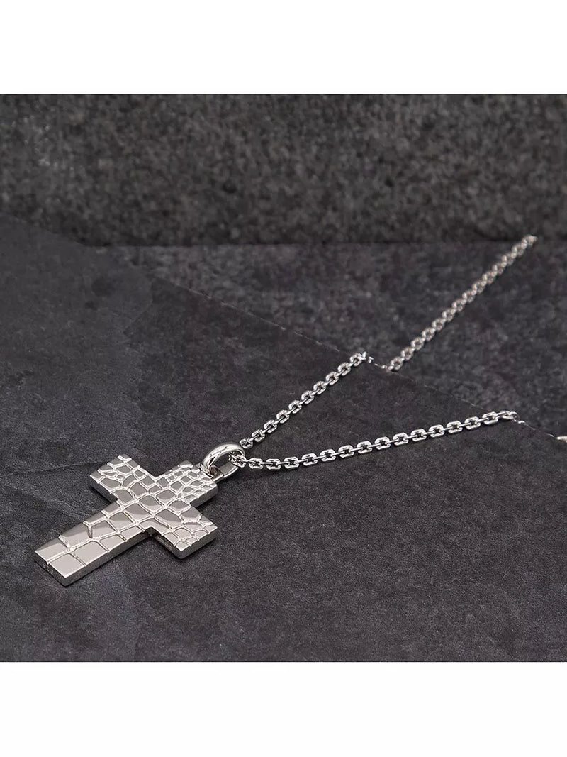 Hoxton London cross pendant necklace crocodile pattern sterling silver (British brand)