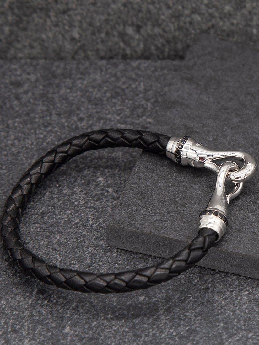 Hoxton London sapphire braided leather hook bracelet black silver - British product