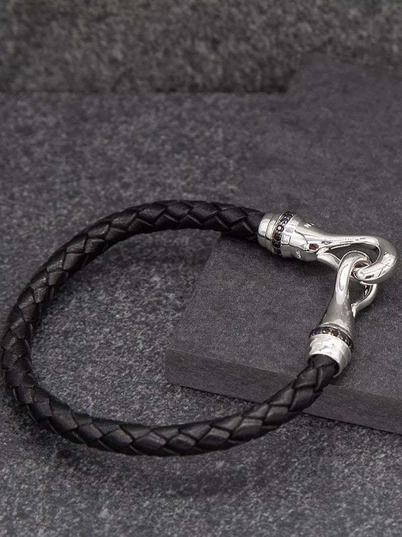 Hoxton London sapphire braided leather hook bracelet black silver - British product