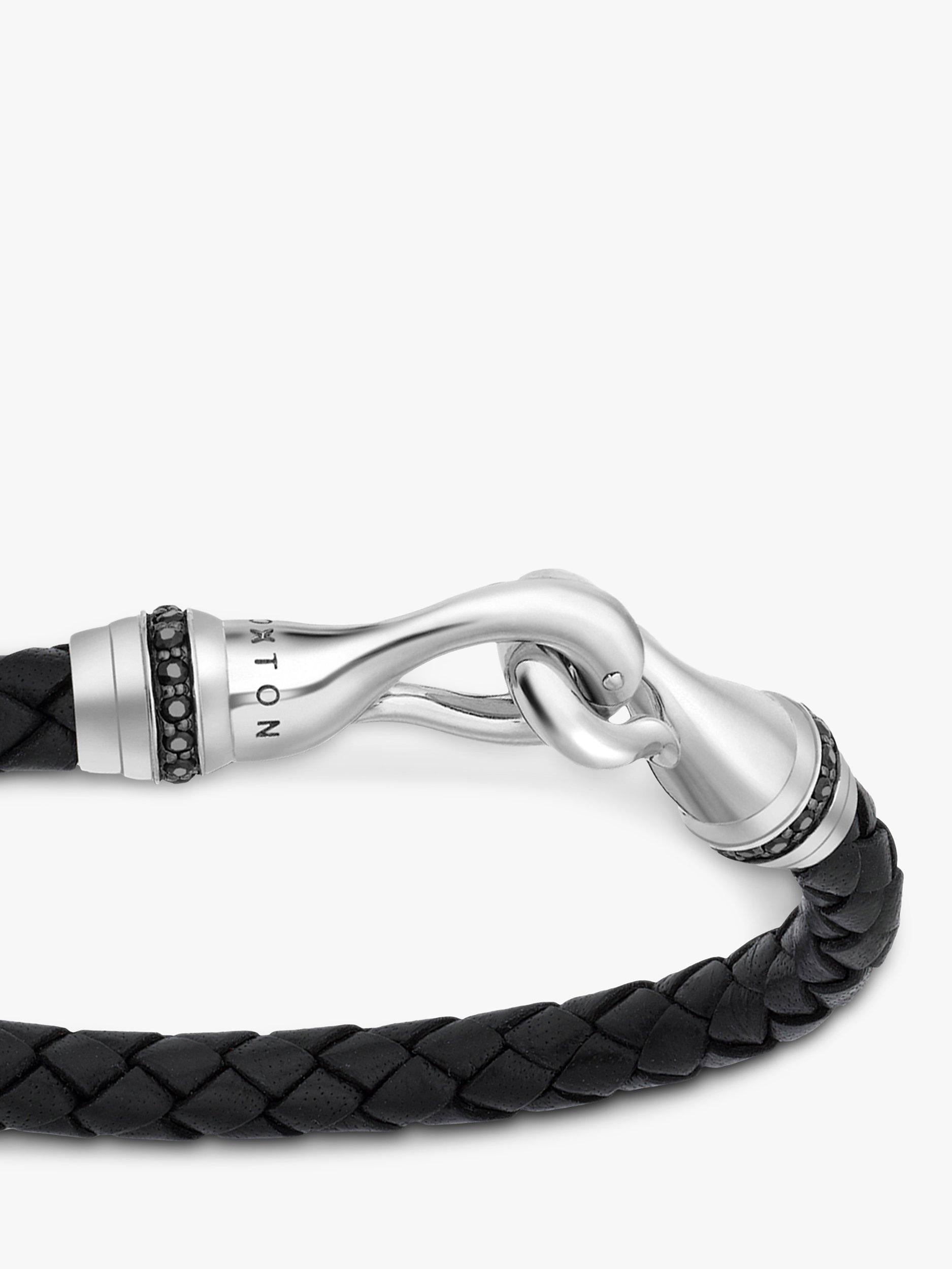 Hoxton London sapphire braided leather hook bracelet black silver - British product