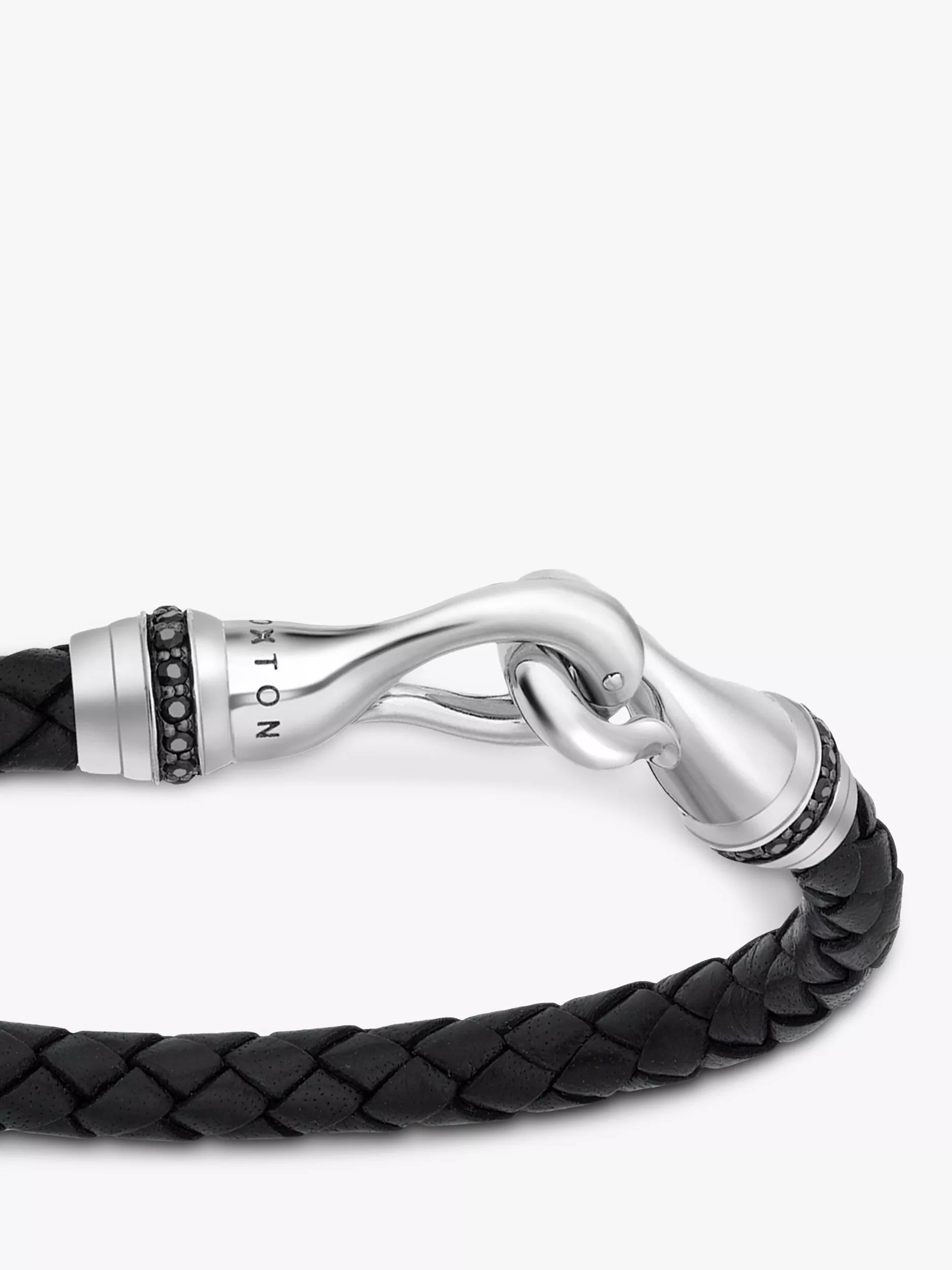 Hoxton London sapphire braided leather hook bracelet black silver - British product