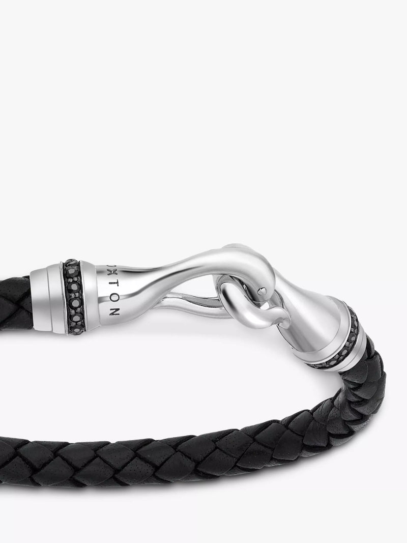 Hoxton London sapphire braided leather hook bracelet black silver - British product