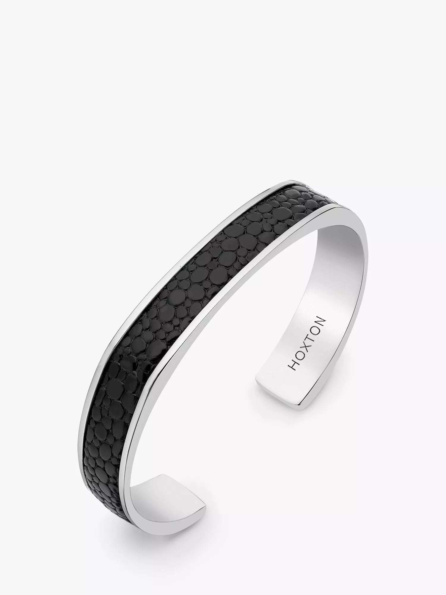 Hoxton London men's cuff bangle with printed leather inlay, imported from the UK