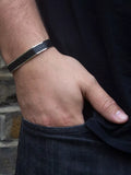 Hoxton London men's cuff bangle with printed leather inlay, imported from the UK