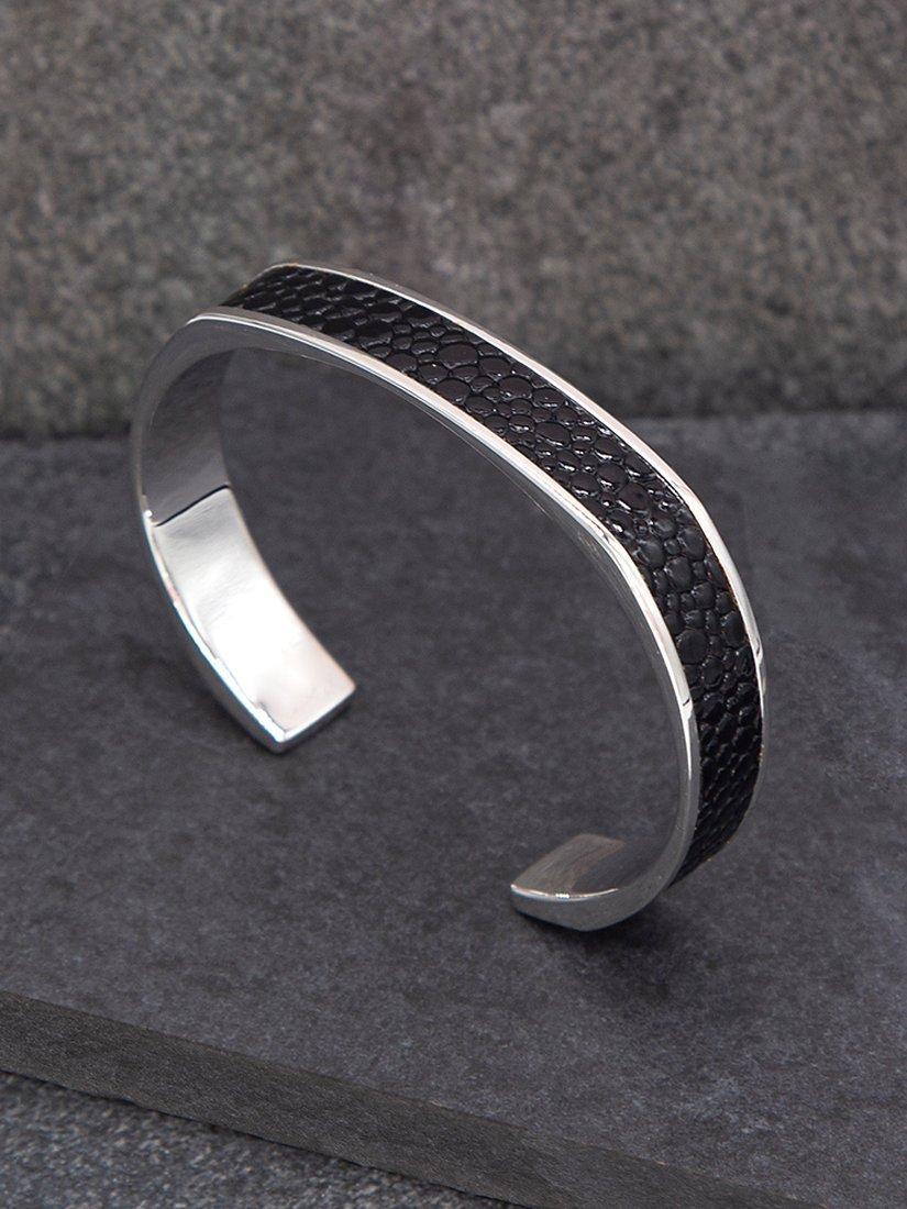 Hoxton London men's cuff bangle with printed leather inlay, imported from the UK