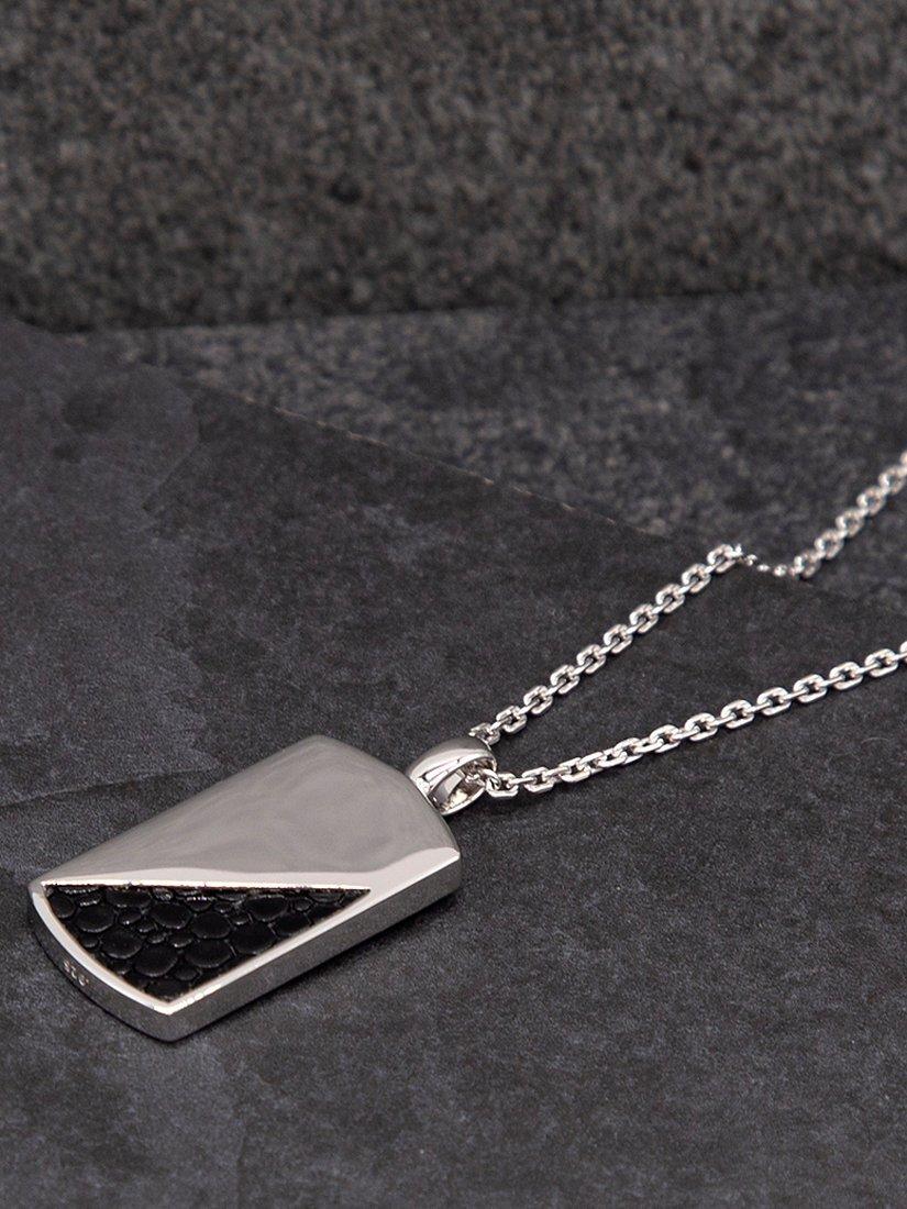 Hoxton London men's half leather dog tag necklace silver/black, UK version