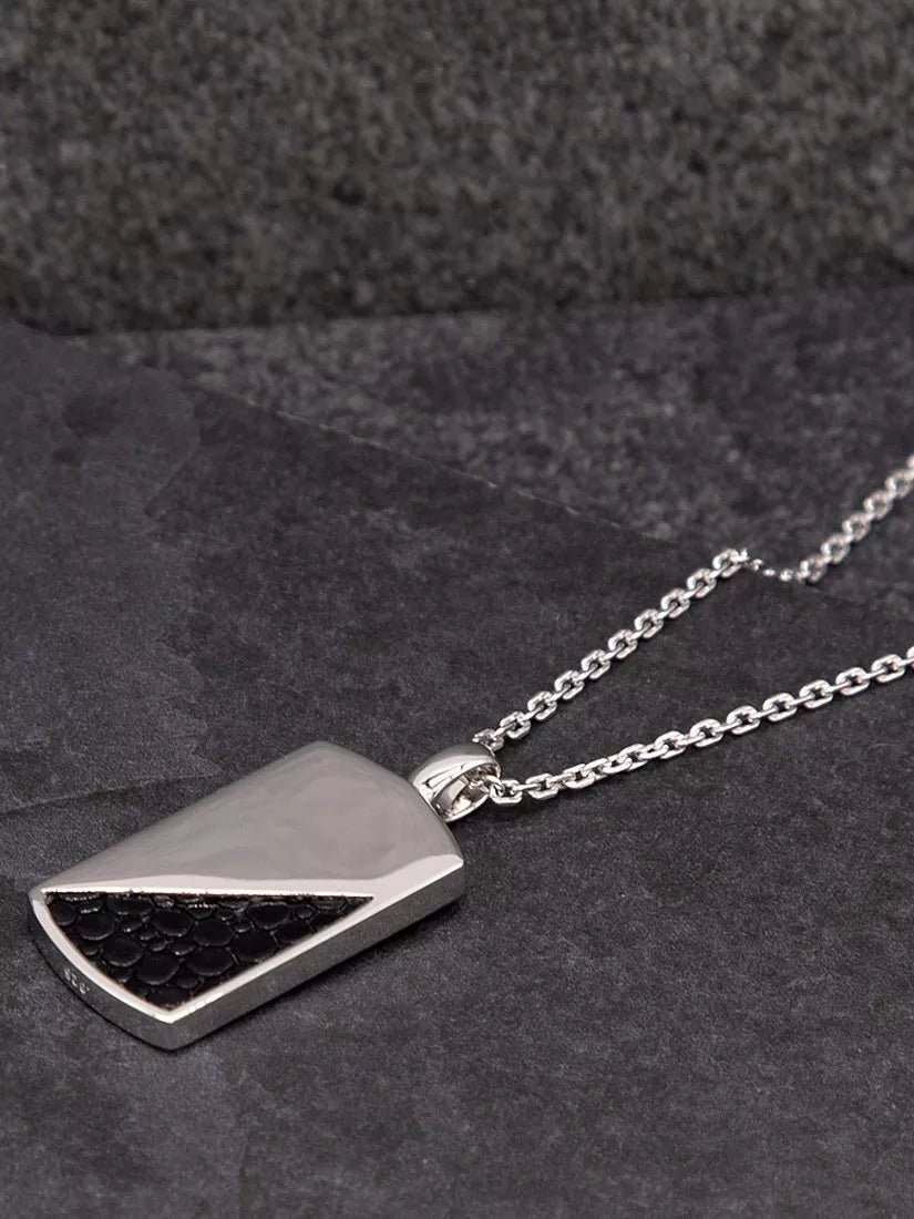 Hoxton London men's half leather dog tag necklace silver/black, UK version
