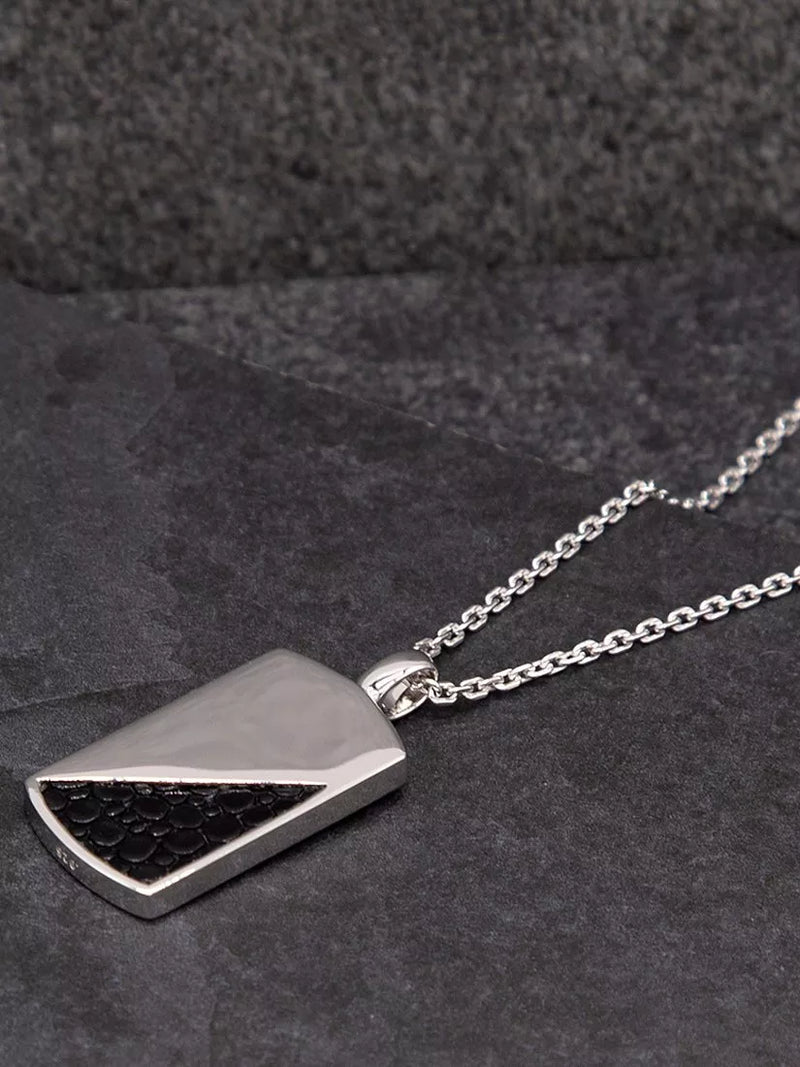 Hoxton London men's half leather dog tag necklace silver/black, UK version